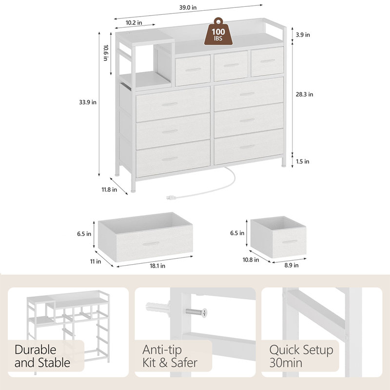 Commode 9 tiroirs Mountview, Blanc