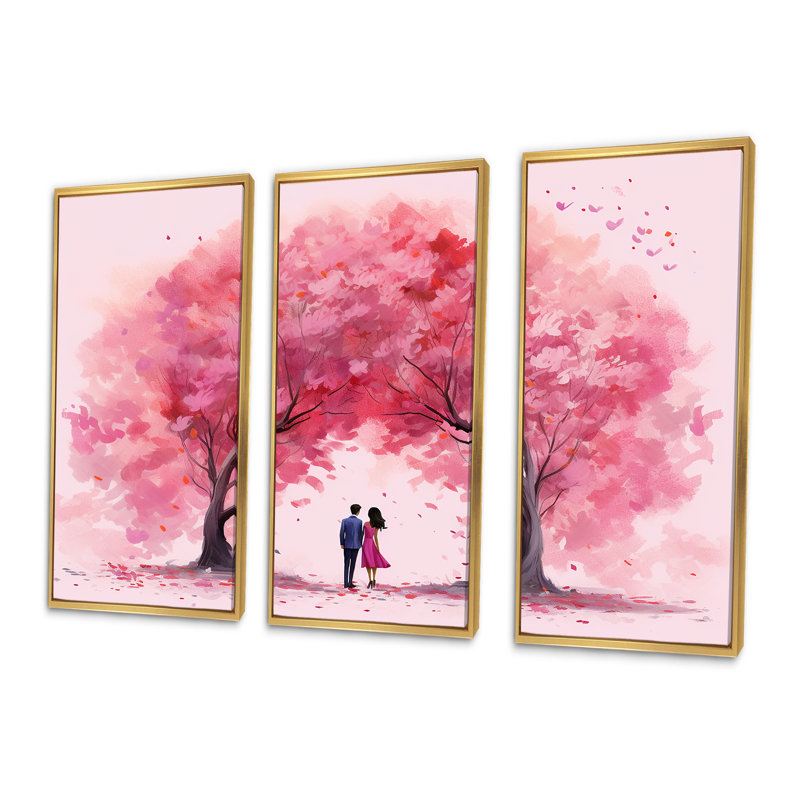 Couple Love Under The Tree I - Paysage romantique, art mural, H 28 po x l 36 po x P 1 po, Cadre flottant doré