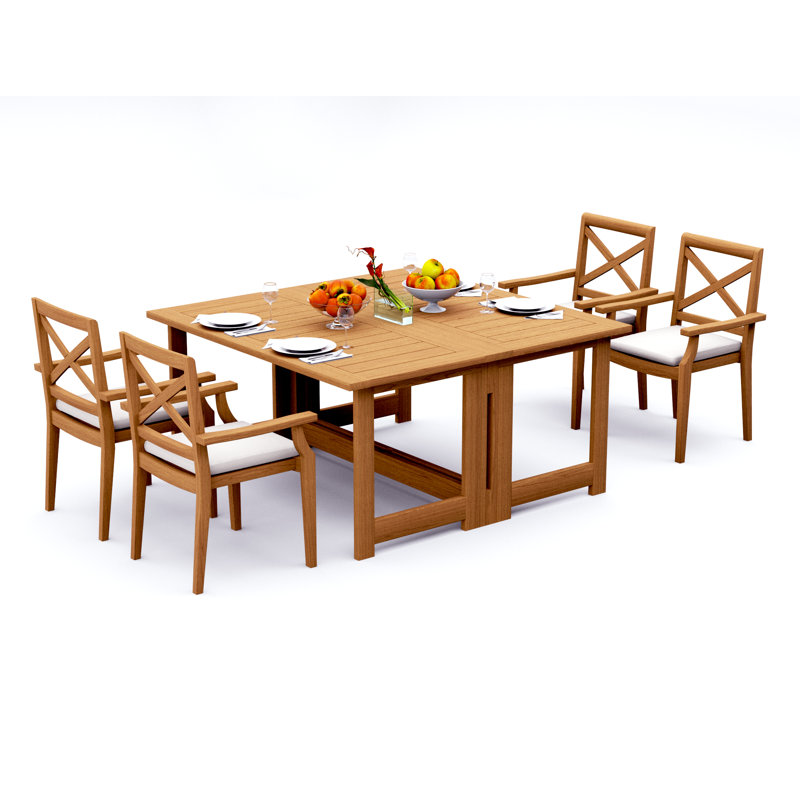 9 Pcs Grade-A Teak Wood Dining Set: 60" Square Rectangle Butterfly Table And 8 Granada Stacking Arm Chairs #11GR1408, 4