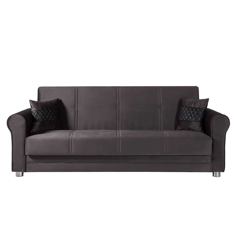 Canapé-lit en tissu avec rangement 3-en-1 Sara, Microfibre gris foncé, H 36,61 po x l 87,79 po x P 33,46 po