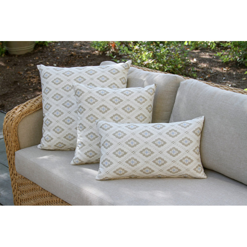 Liza Pillow Cover & Insert Square in White/Tan/Blue, 16" x 16"
