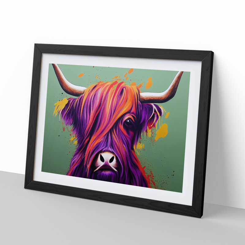 Highland Cow Splash Vol.2 Abstract - Single Picture Frame Print, Black, 25cm H x 34cm W x 2cm D