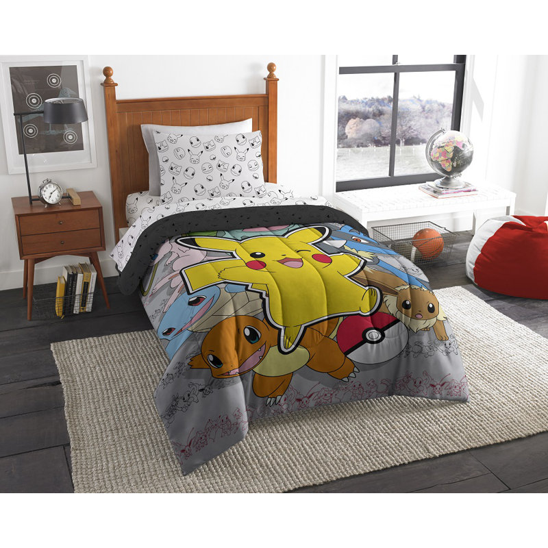 Pokémon Battle Squad Twin Bed Set – 5-Piece Bedding Collection with Comforter, Sheets, Sham, and Pillowcase – Classic Character Design