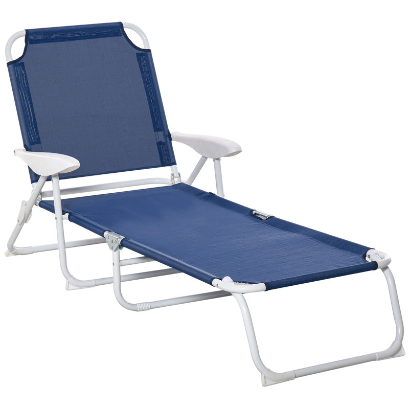 Arlmont & Co. Adjustable Sun Beach Lounger Patio Garden Reclining Bed Portable Folding Camping Cot, Blue