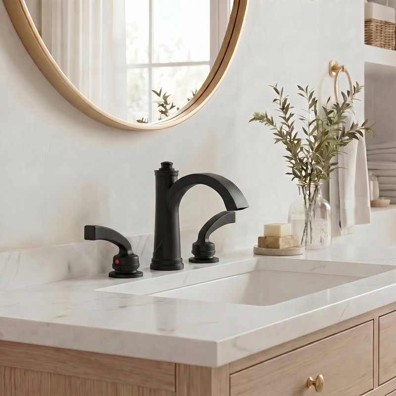 Robinet de lavabo de salle de bain à 2 poignées avec drain, Noir mat