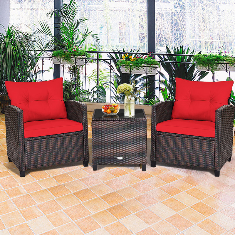 Chunn 2 - Person Patio Conversation Sets with Cushions, Dark Gray, Red