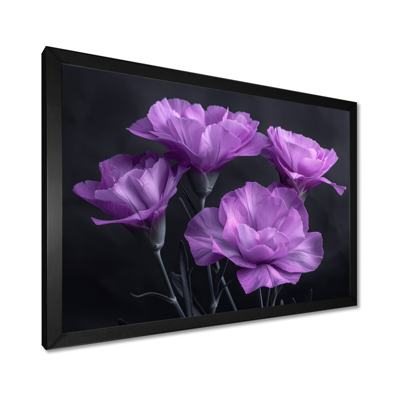 Mauve et gris, œillets, harmonie - œillets, art mural, Toile encadrée noire simple, H 12 po x l 20 po x P 1 po