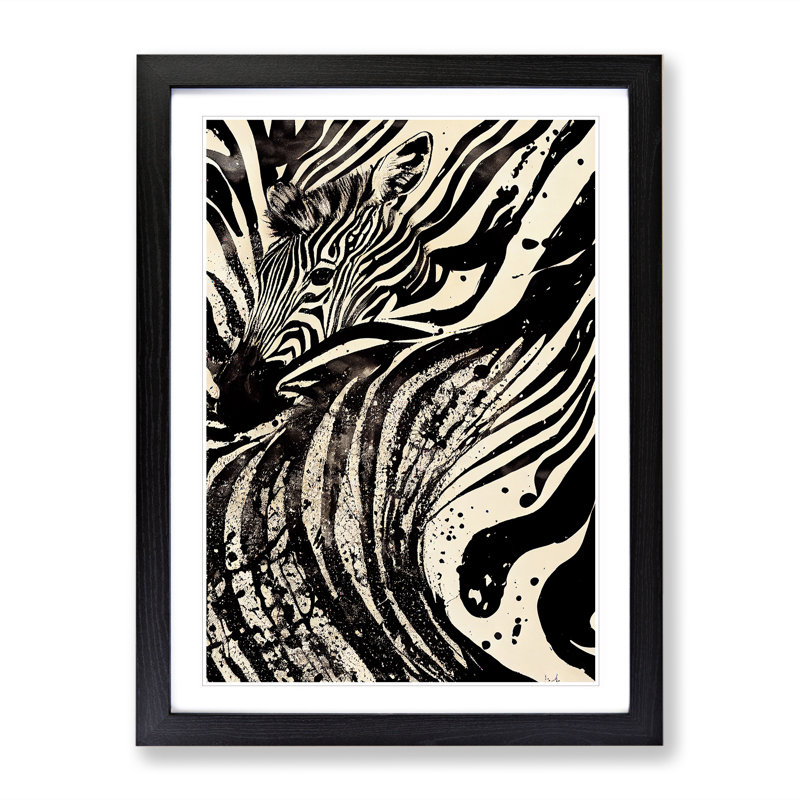 Zebra No.6 Abstract - Single Picture Frame Painting, 64cm H x 46cm W x 2cm D, Black