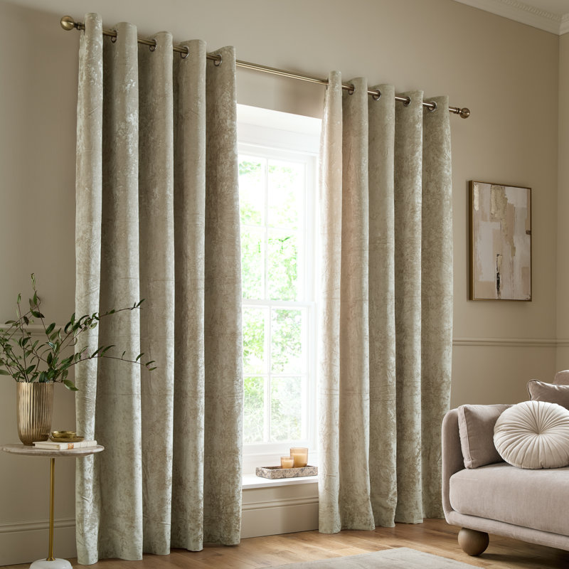 Crushed Velvet Eyelet Sheer Curtains, Natural, 168cm W x 137cm D 