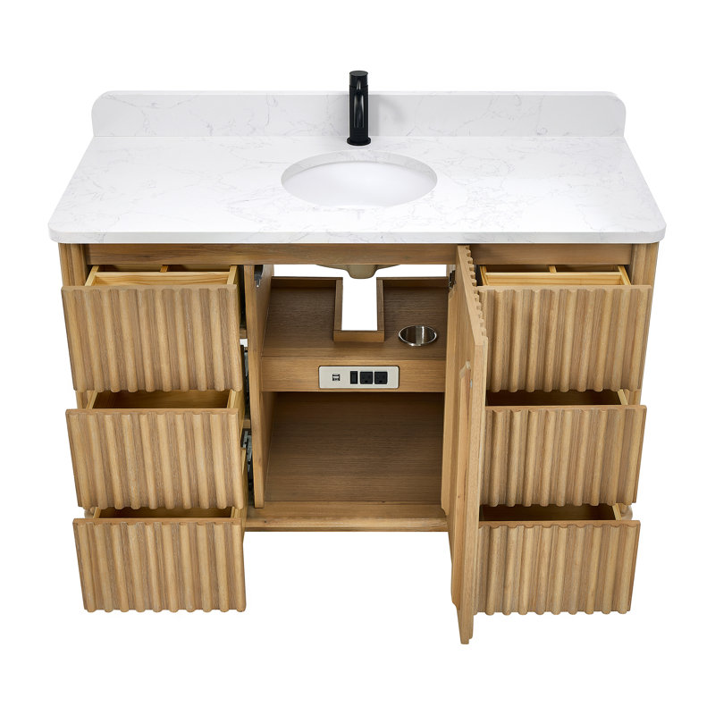 Meuble-lavabo simple 48 po Séoul gris cendré délavé avec plateau en pierre composite à grain blanc