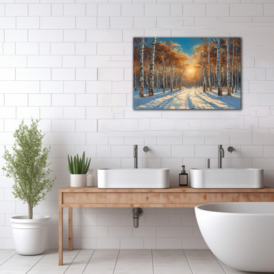 Grande forêt de bouleaux d'hiver, art mural, coucher de soleil, scène d'hiver, impressions sur toile, bouleau, peinture, paysage d'hiver, œuvre d'art murale pour salon, chambre à coucher, bureau, prêt à être suspendu, 36 po x 48 po