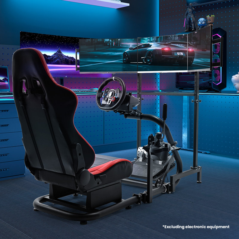  Racing Simulator Cockpit With Triple Monitor Stand And Seat Fit Logitech G920 G29 Fanatec Thrustmaster