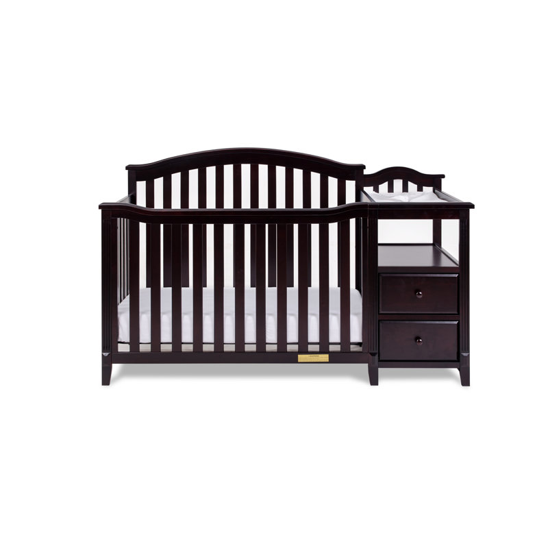Espresso Pine Wood 4-in-1 Convertible Crib with Changer
