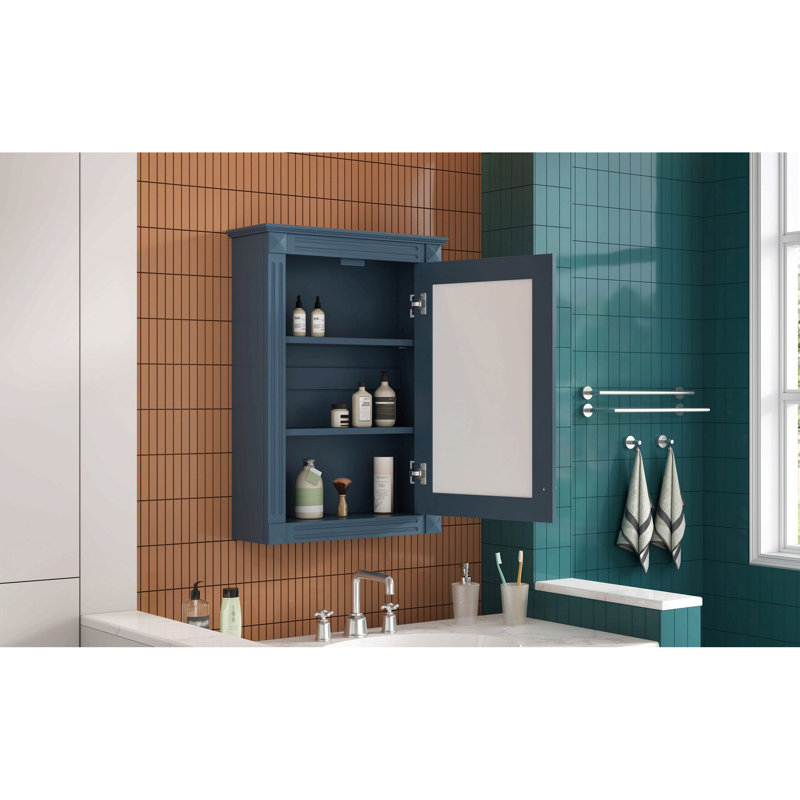 Armoire de rangement murale avec miroir et tablette réglable, Bleu