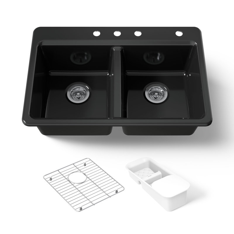 Riverby® 33" Top-Mount Double-Bowl Workstation Kitchen Sink, Black