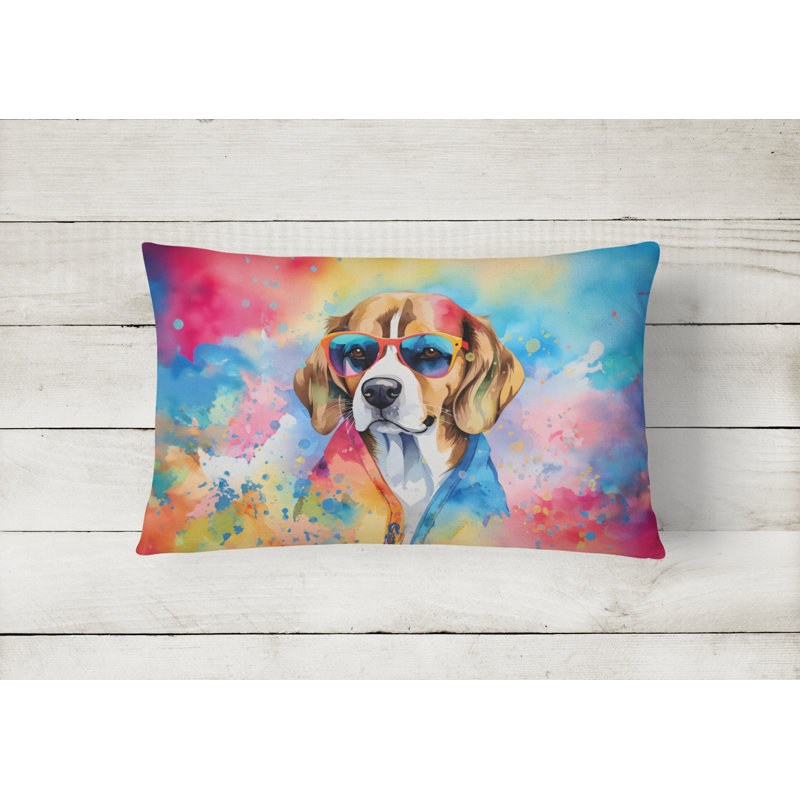 Beagle Hippie Dawg Fabric Decorative Pillow
