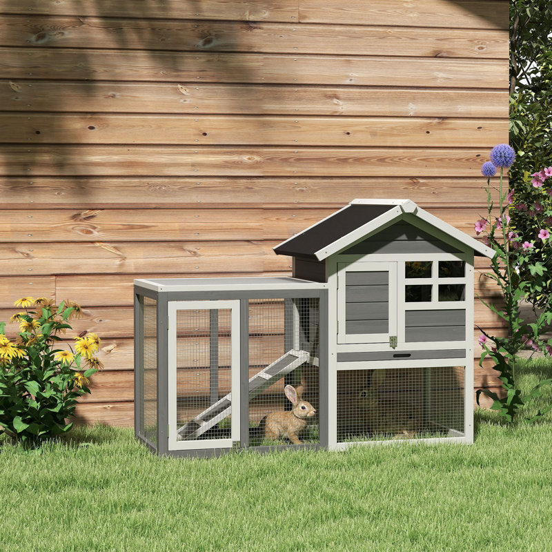Coleman Rabbit Hutch Bunny Cage Outdoor Wooden House withTray & Ramp Grey