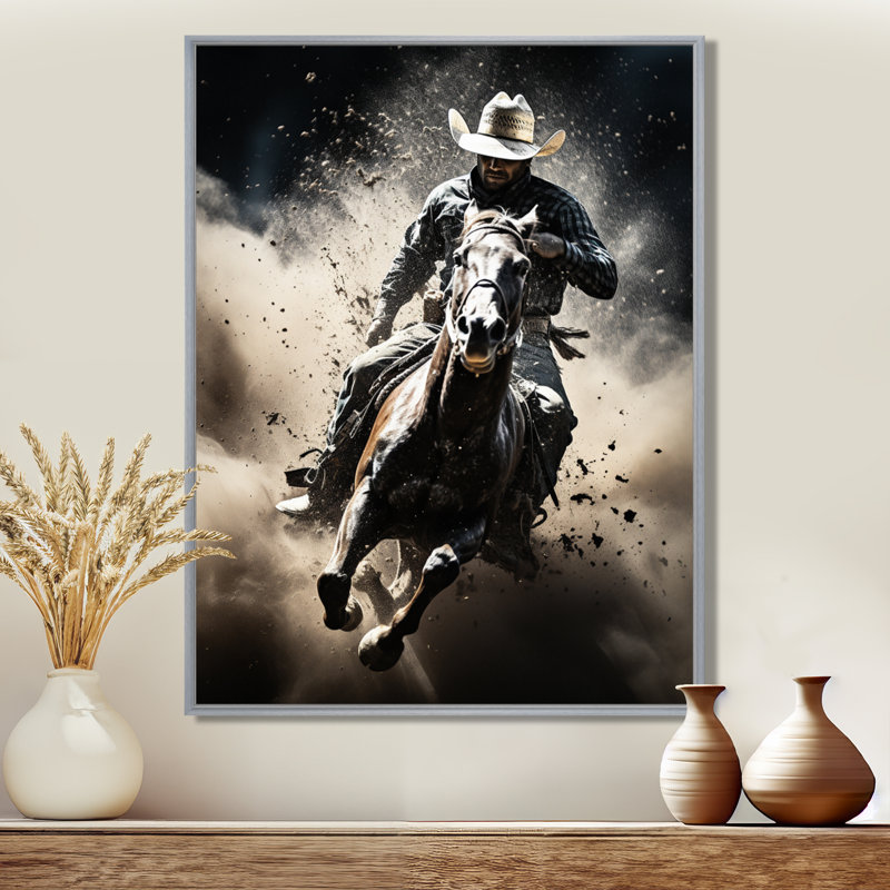 Western Western Rodeo Spirit - Art mural occidental, H 32 po x l 16 po x P 1 po, Encadrement argenté