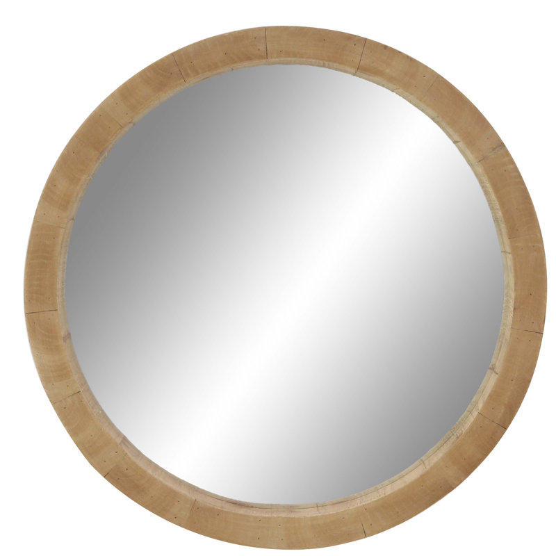 Miroir mural minimaliste en bois brun avec grain de bois naturel, 23,8 po x 23,8 po