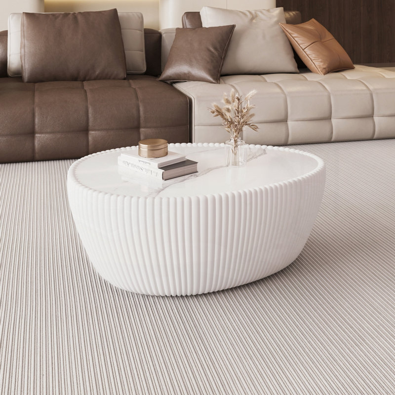 Table basse moderne en cuir fritté, Polyuréthane blanc