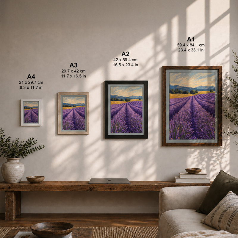 Lavender Fields At Golden Hour Landscape - Print, Black, A3 - 42.0 x 29.7 cm