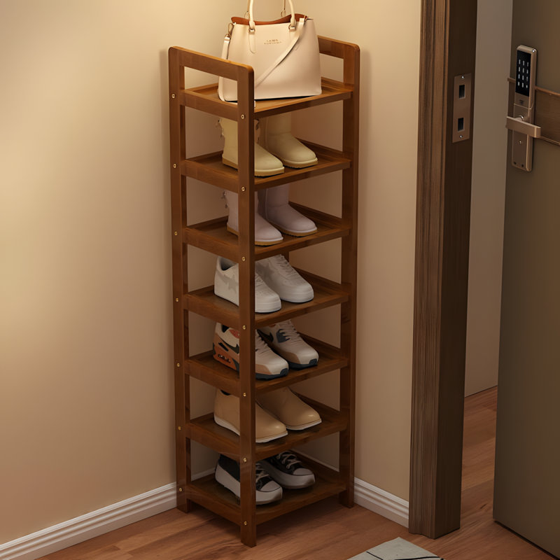 Bamboo Entryway Shoe Rack, Multi-Layer Dust-Proof Shoe Storage For Home And Dorm, Compact Design, Tea Color