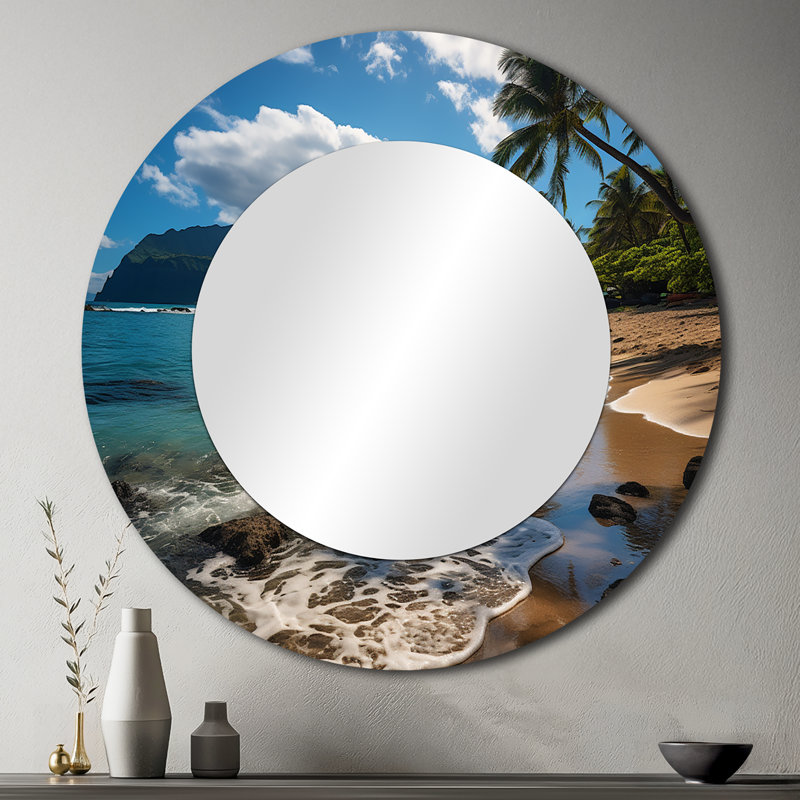 Aloha tropical Dreamscape II - Maui unique miroir mural décoratif, grand miroir rond industriel, impression d'art en métal