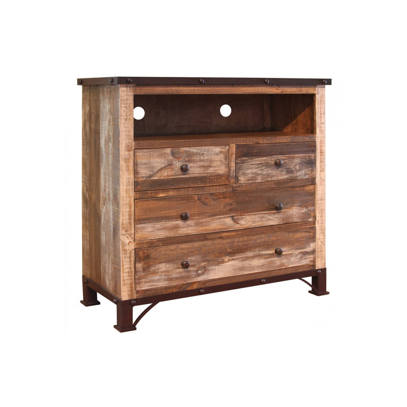 43" Brown Solid Wood Four Drawer Chest