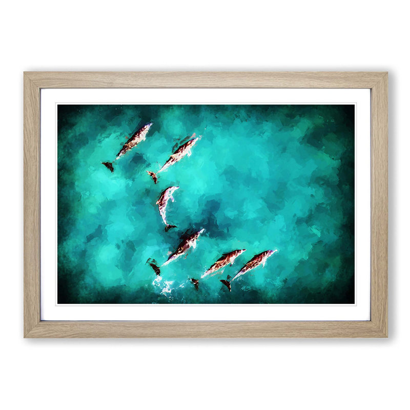 Sunlight upon the Dolphins in Abstract - Picture Frame Painting Print, 48cm H x 65cm W x 2cm D, Oak Framed