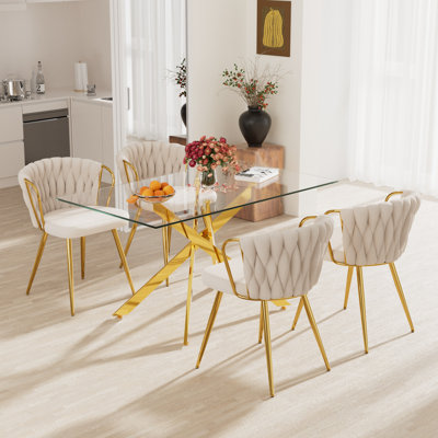 Elegant Rectangle Glass Dinning Table Set