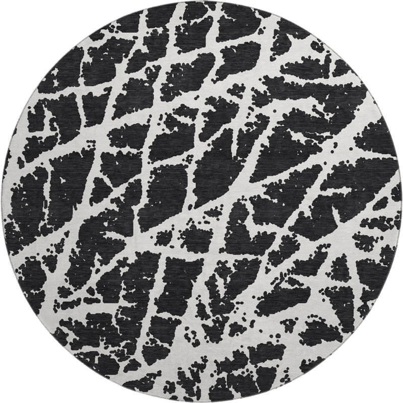 Premium Machine Washable Cerrito AMF501 Black Rug, Round 8'
