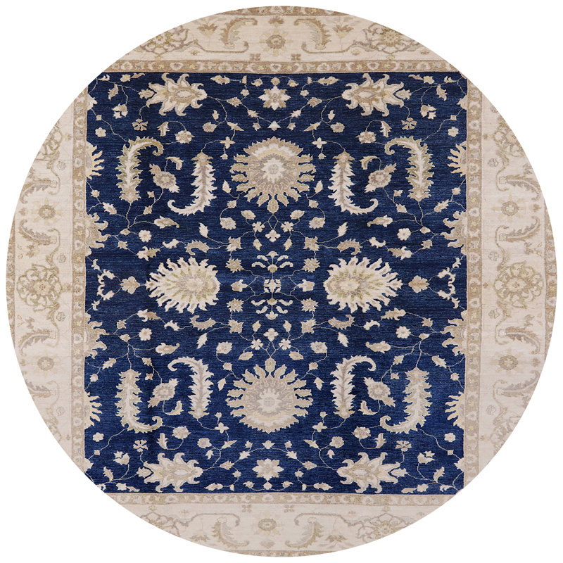 Tapis oriental bleu / beige Kachayr, Rond 6 pi