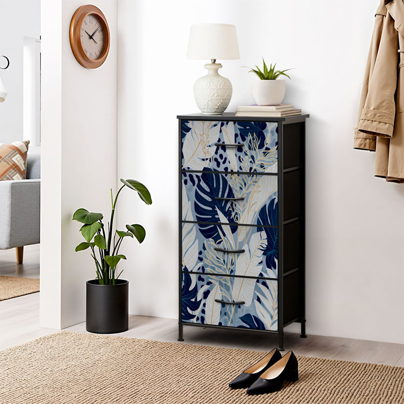 4 Drawer Dresser for Bedroom, Narrow Chest of Drawers, Wooden Top and Study Iron Frame 18"x37.5"-(WxH)