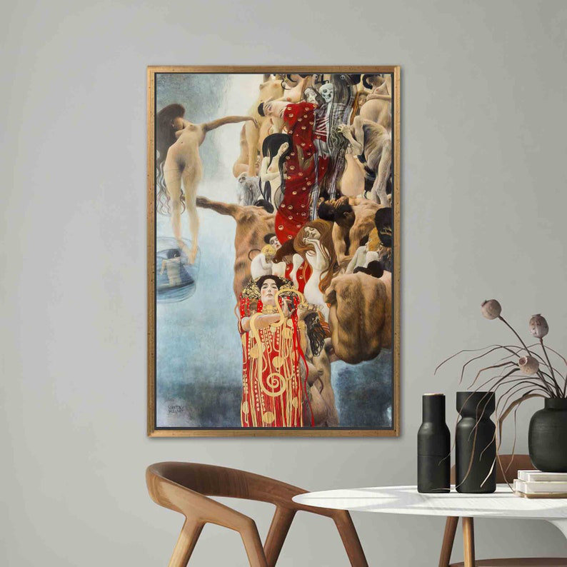 Impression sur toile Gustav Klimt Hygieia - cadeau de demoiselle d'honneur parfait et décoration murale moderne, Doré