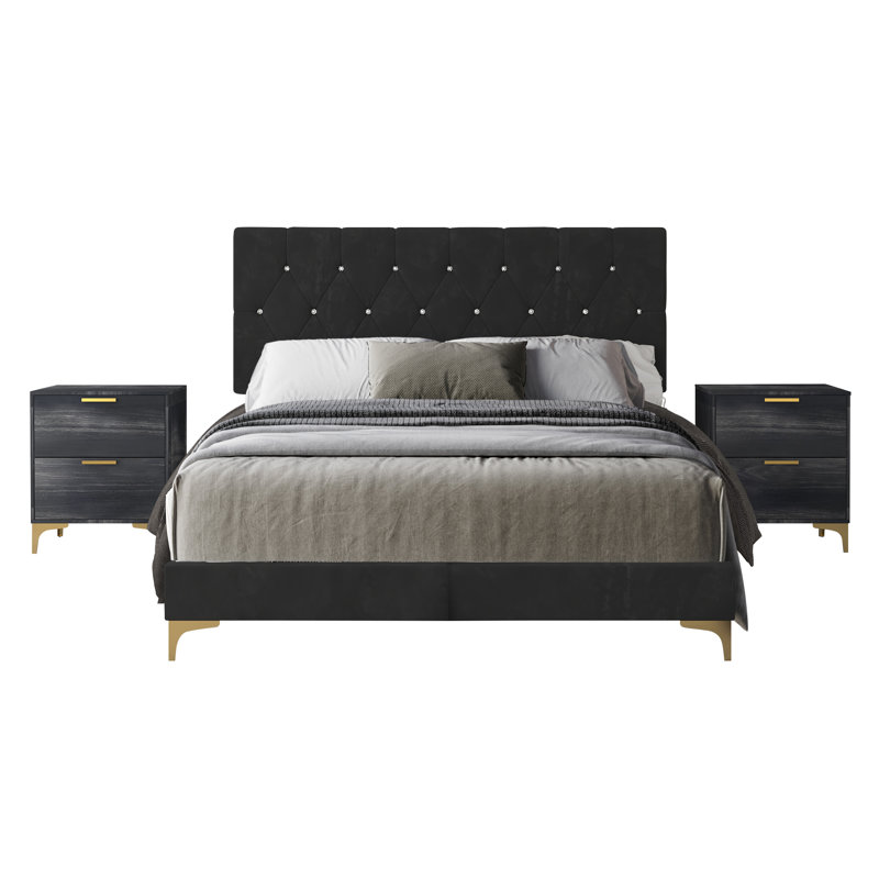 Ensemble de chambre à coucher standard 3 pièces Ossabaw, Double, Noir