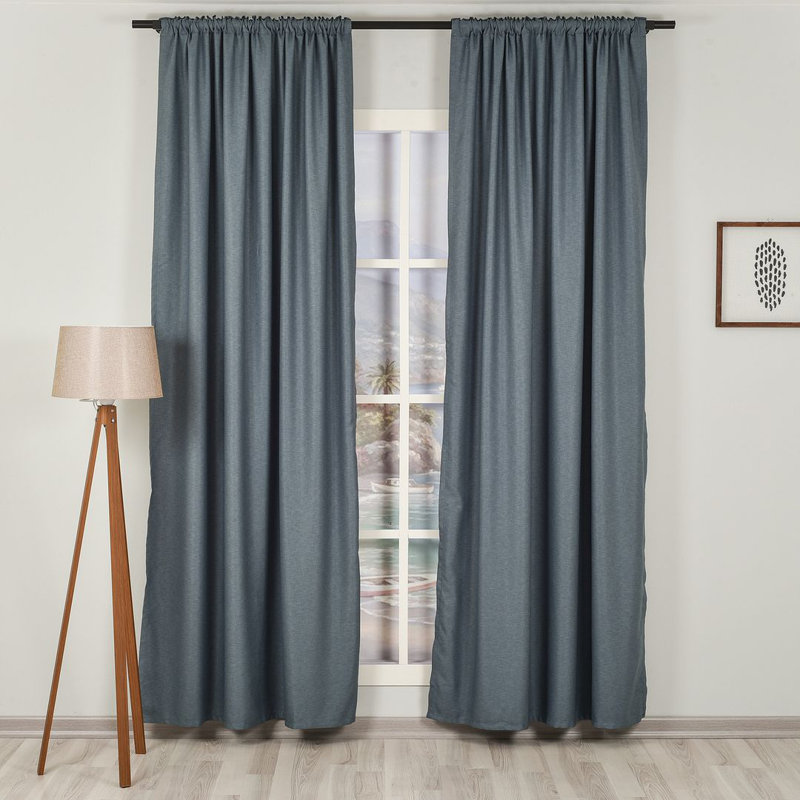 Extra Long & Extra Wide Faux Linen Decorative Curtain Single Panel, Blue, 280cm Width x 325cm Drop