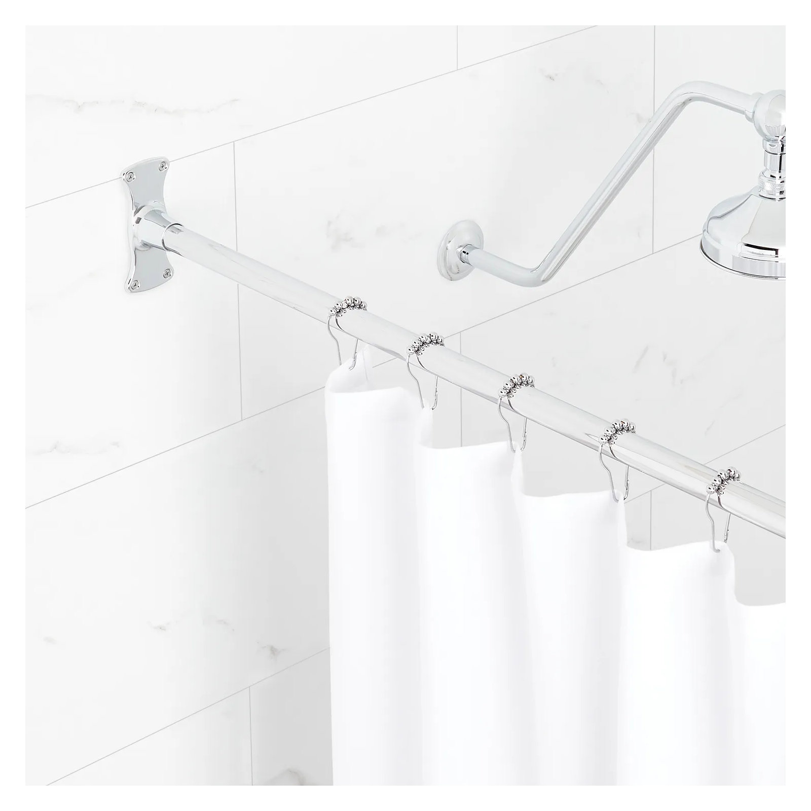 60" Brass Straight Shower Curtain Rod, Chrome
