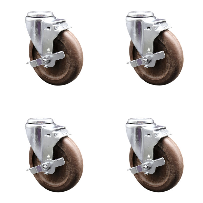 SS High Temp Glass Filled Nylon Swivel Bolt Hole Caster Set with Brake