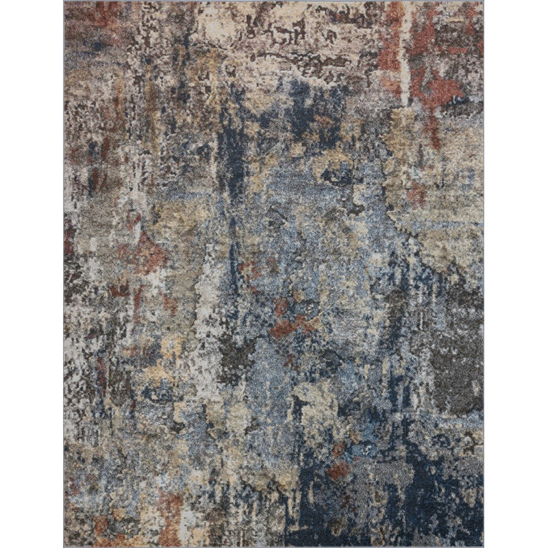 Tapis bleu marine / beige / gris à motif abstrait Sascha, Rectangle 2 pi x 3 pi