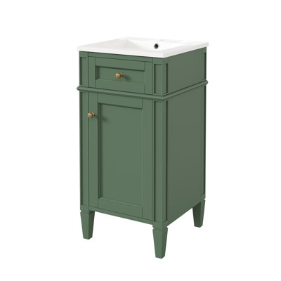 16-inch Bathroom Vanity with Ceramic Sink, Freestanding Single Vanity Set with Soft Closing Door, Adjustable Shelf, French Style, Solid Feet