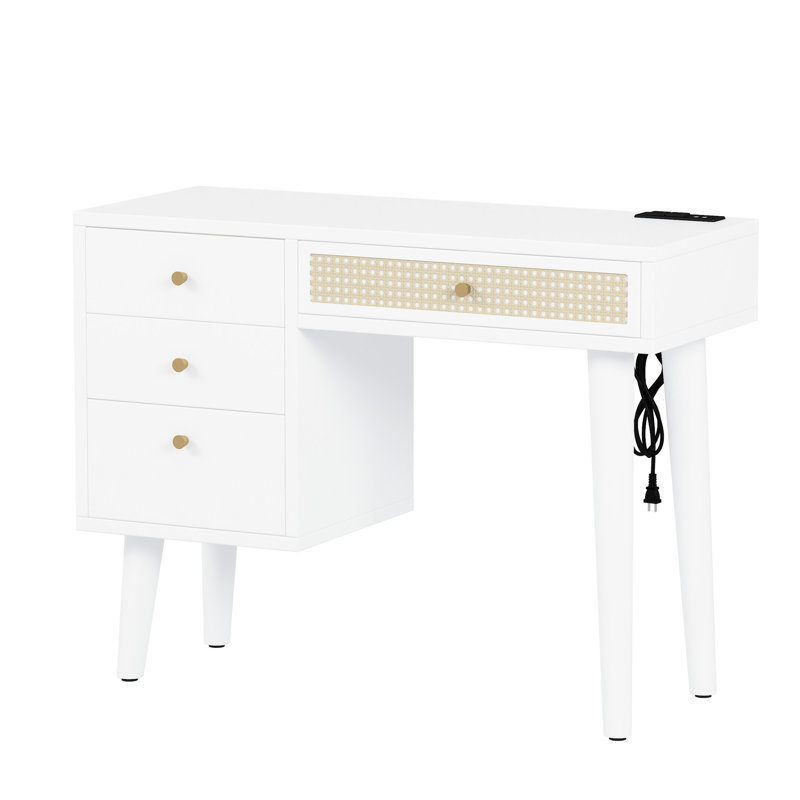 Coiffeuse 39 po avec tabouret - blanc, 4 tiroirs, bohème rétro, prise de charge et fonction de tiroir de rangement blanc stable