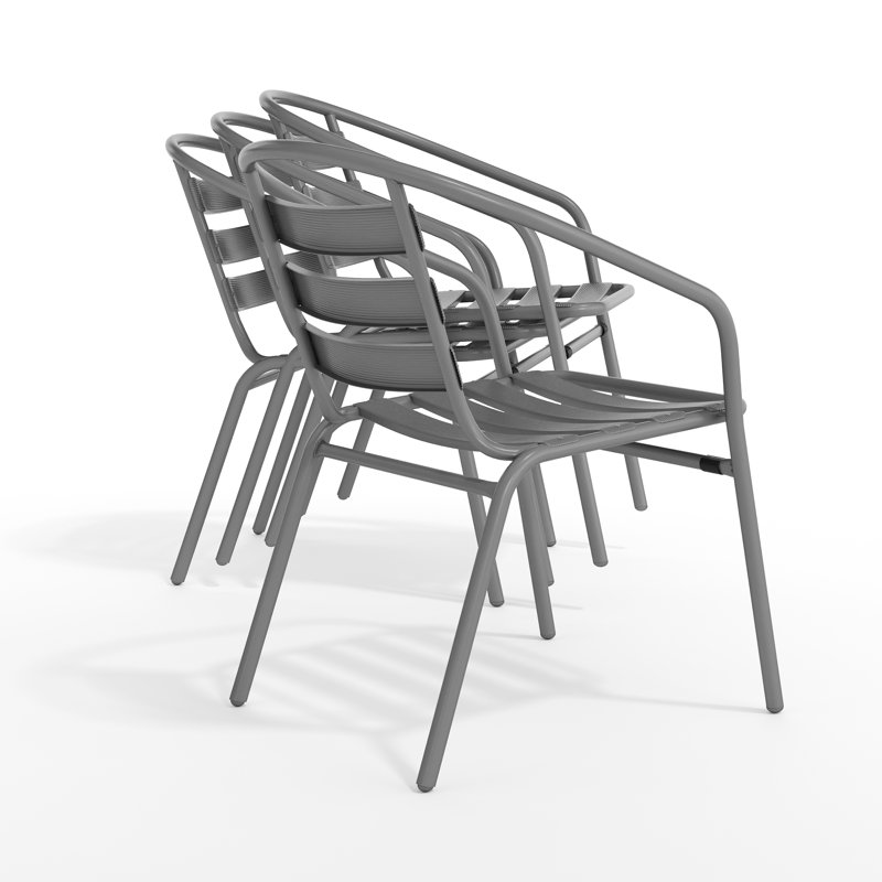 Chrisoula Modern Aluminum Slat Back Stacking Patio Chairs, Gray