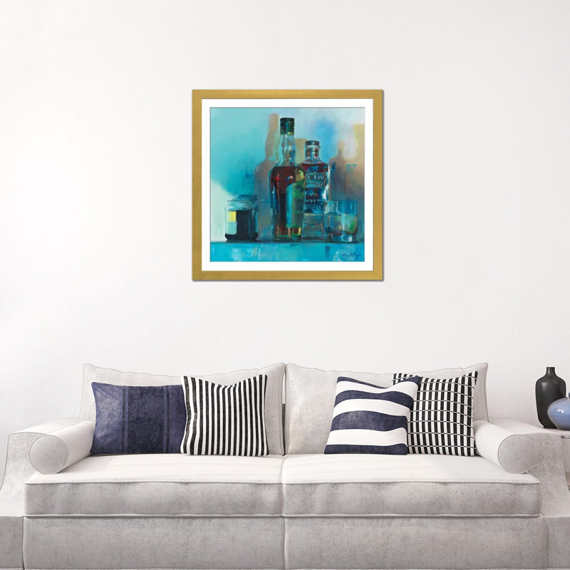Bourbon bleu - reproduction d'art murale - papier d'art encadré, 24 po x 24 po, Papier encadré, Doré