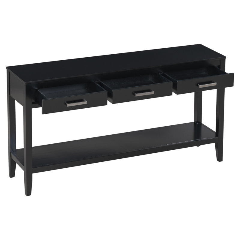 Modern 3-Drawer Console Table with Storage Shelf, Black
