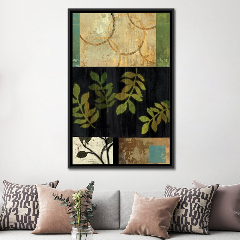 «Leaves of Green I», impression sur toile, H 26 po x l 18 po x P 1,5 po, Toile avec cadre noir, Pas de tapis
