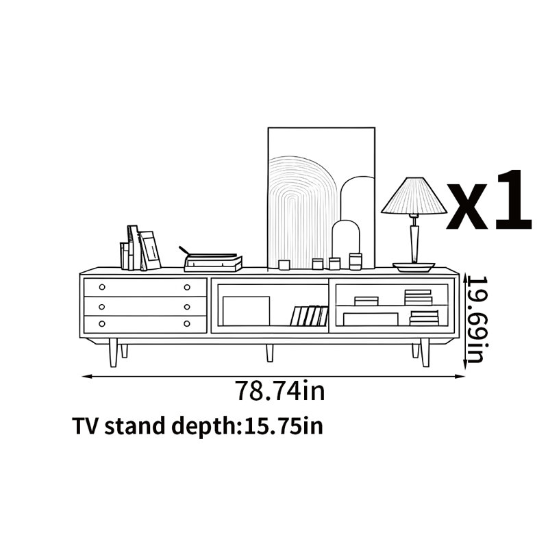 Meuble télé de style japonais, 78.74"