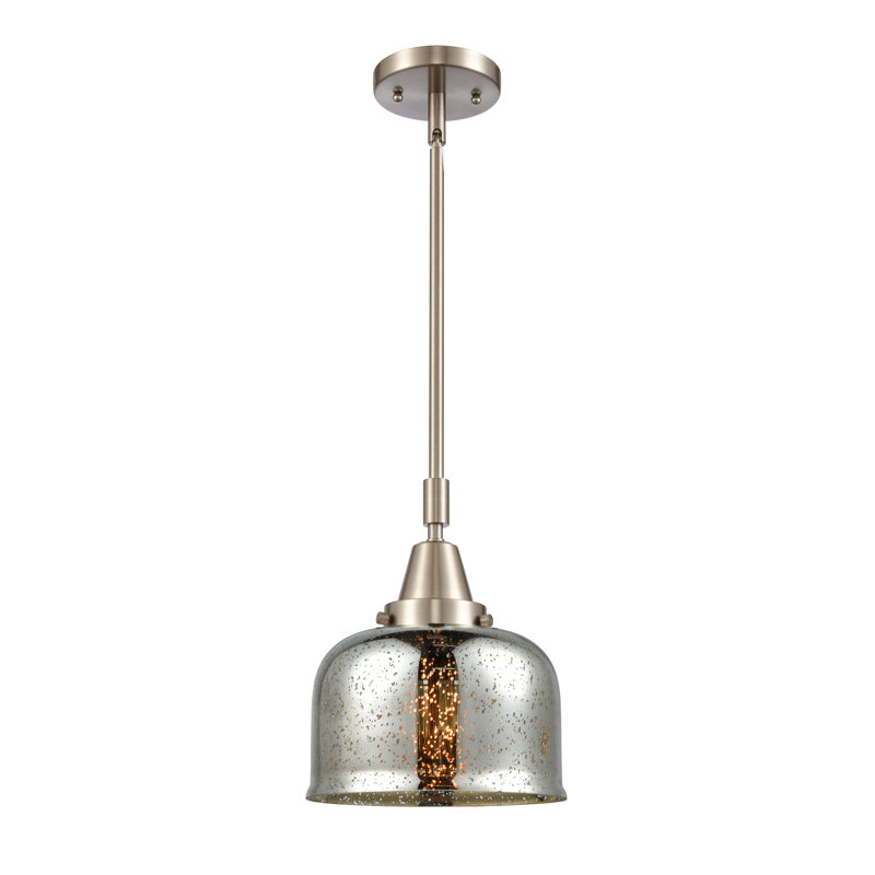 Luminaire suspendu 1 lumière à une cloche, Argent mercuré plaqué, H 44,12 po x l 8 po x P 8 po, Nickel satiné brossé