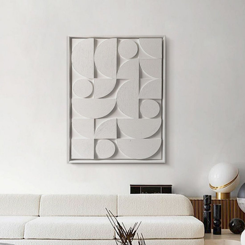 Art mural rectangulaire moderne pour salon, Blanc, H 47,24 po x l 31,5 po
