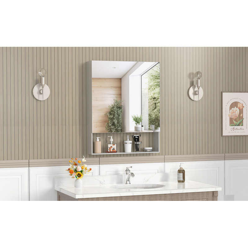 Armoire de rangement avec miroir pour salle de bain, armoire de salle de bain murale avec tablettes réglables