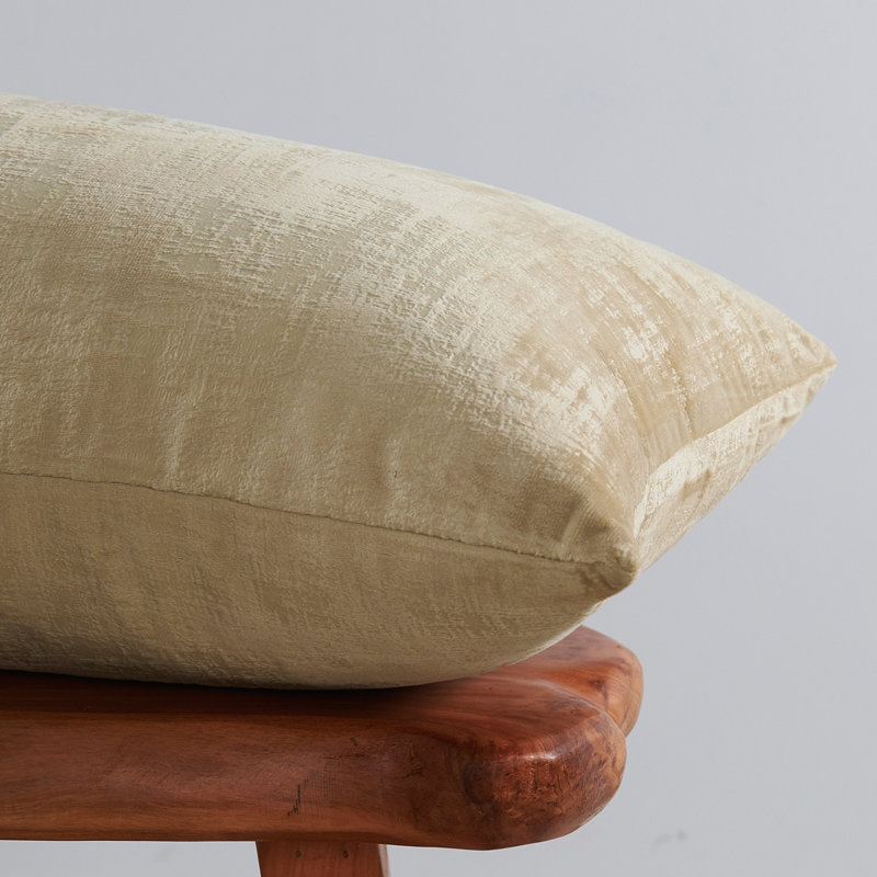 Textured Velvet Textured Rectangular Pillow Cover, Almond Buff